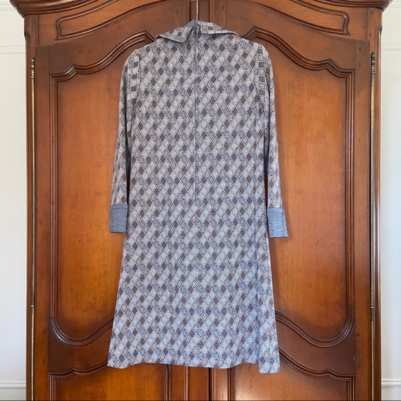 Vintage 60s 70s Lord & Taylor Mod Argyle Knit Collar Shift Dress - Picture 6 of 13